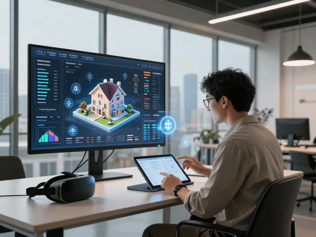 Exploring the innovative connection between rokok88 and virtual real estate in a modern office.