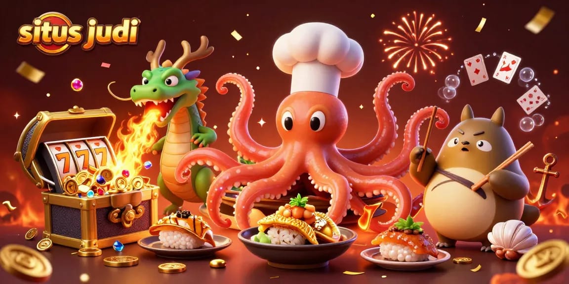 Experience thrilling spins with the sushi chef octopus, dragon, and tanuki at situs judi, creating a vibrant underwater casino.