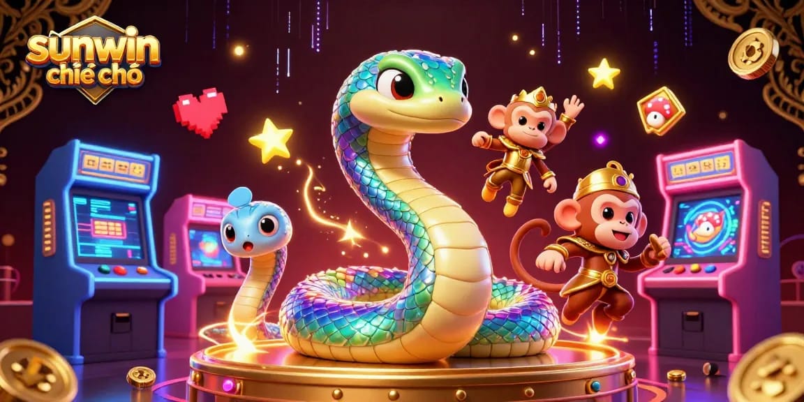 Experience the thrill of gaming at sunwin chính chủ with an iridescent rainbow serpent and playful elements.