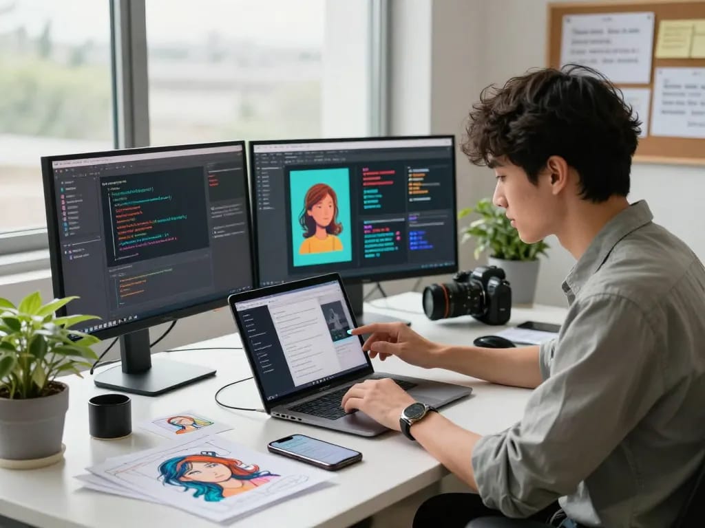 Person using image to prompt ai software in a modern tech workspace, enhancing creative projects.