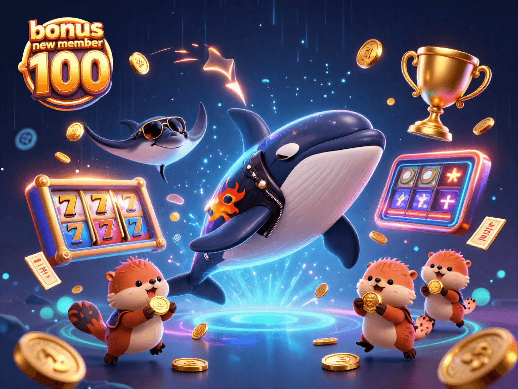 Win big with bonus new member 100 at SLOT88, featuring dynamic 3D casino illustration.