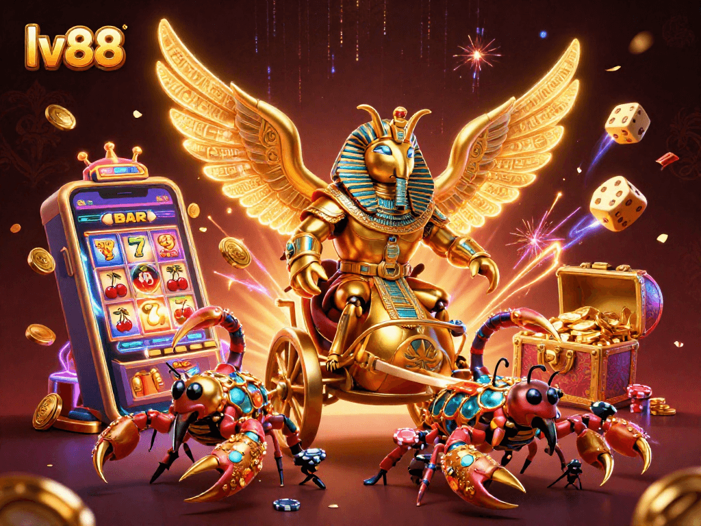 Experience excitement at lv88 with a 3D golden scarab and casino games bursting with action.