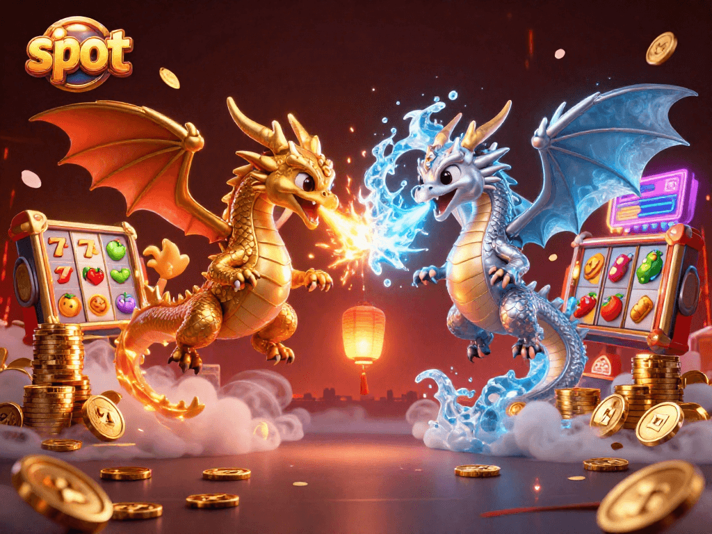 Putaran slot yang menampilkan simbol keberuntungan dengan naga yang berputar dan hiasan mewah.