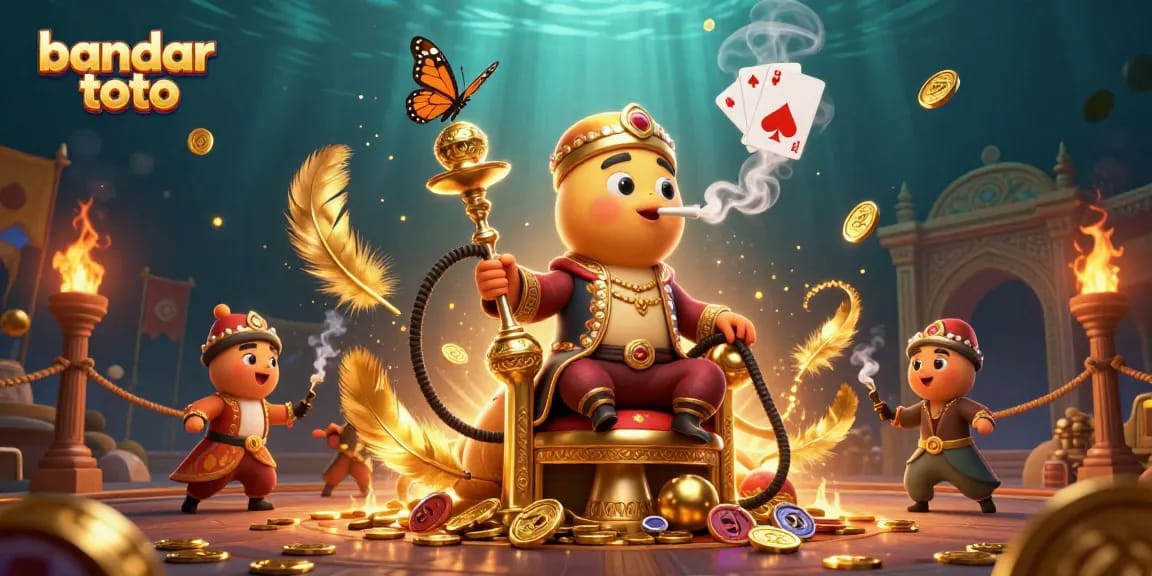 Engage with bandar toto in a lively gaming scene featuring vibrant characters and rich casino elements.