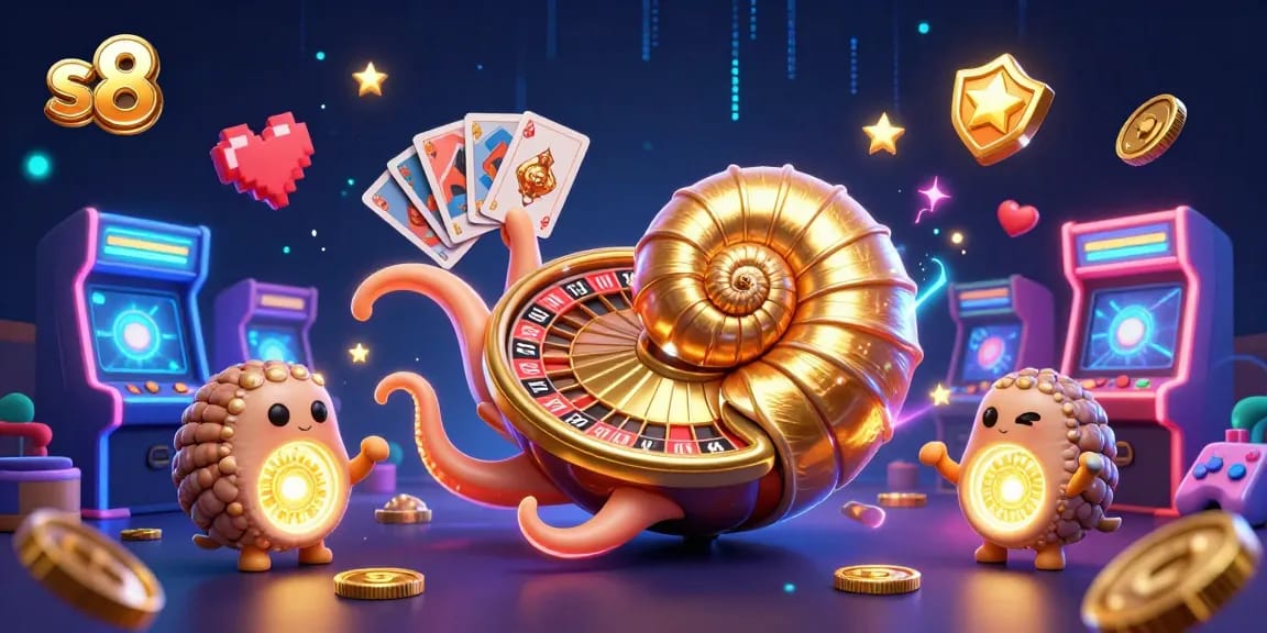 Experience s8 gaming excitement with a vibrant casino scene featuring a dynamic nautilus and retro game elements.