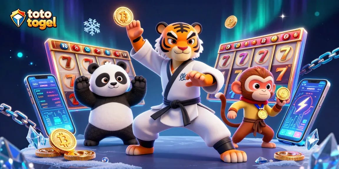 Experience thrilling toto togel adventures in a vibrant 3D casino scene with animated characters.