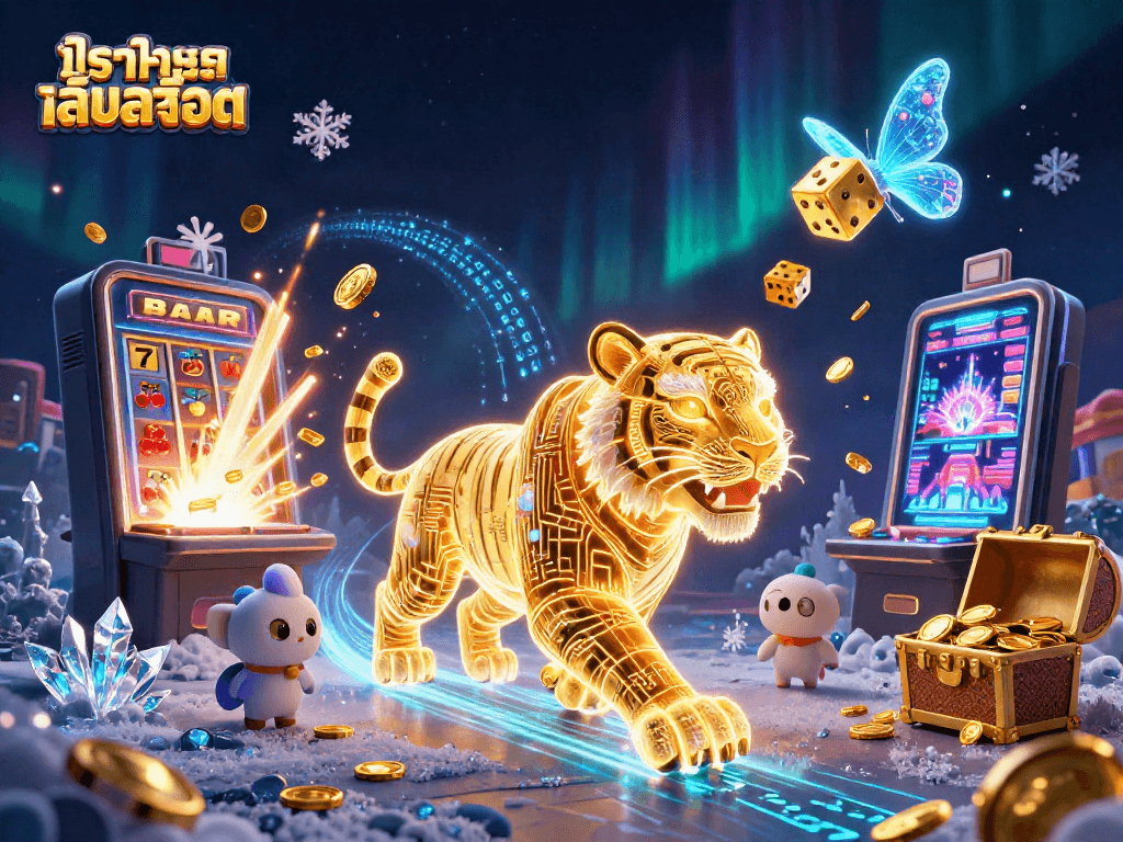 Experience ทดลองเล่นสล็อต with vibrant visual elements of a digital casino's excitement and energy.