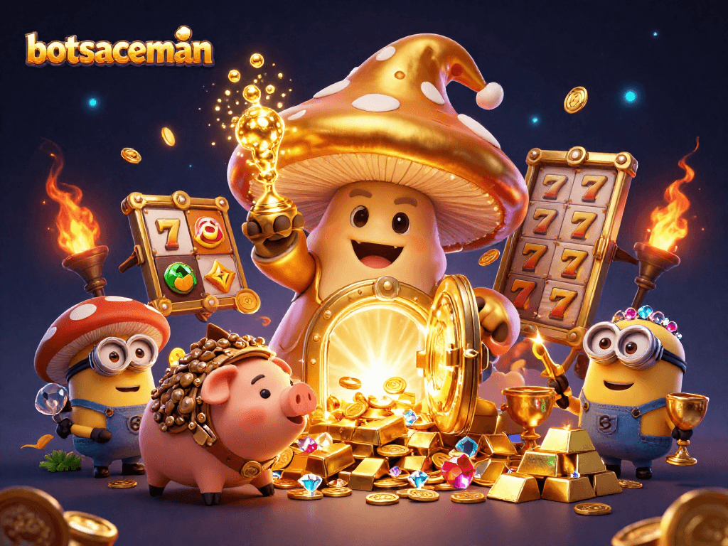 Engage with bot spaceman in a whimsical casino world of slots and treasure.