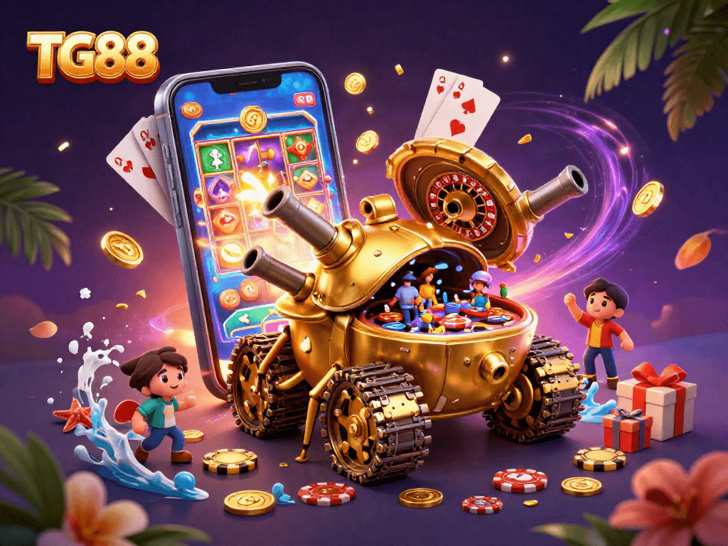 Join the excitement with TG88's golden tank revealing a miniature casino adventure!