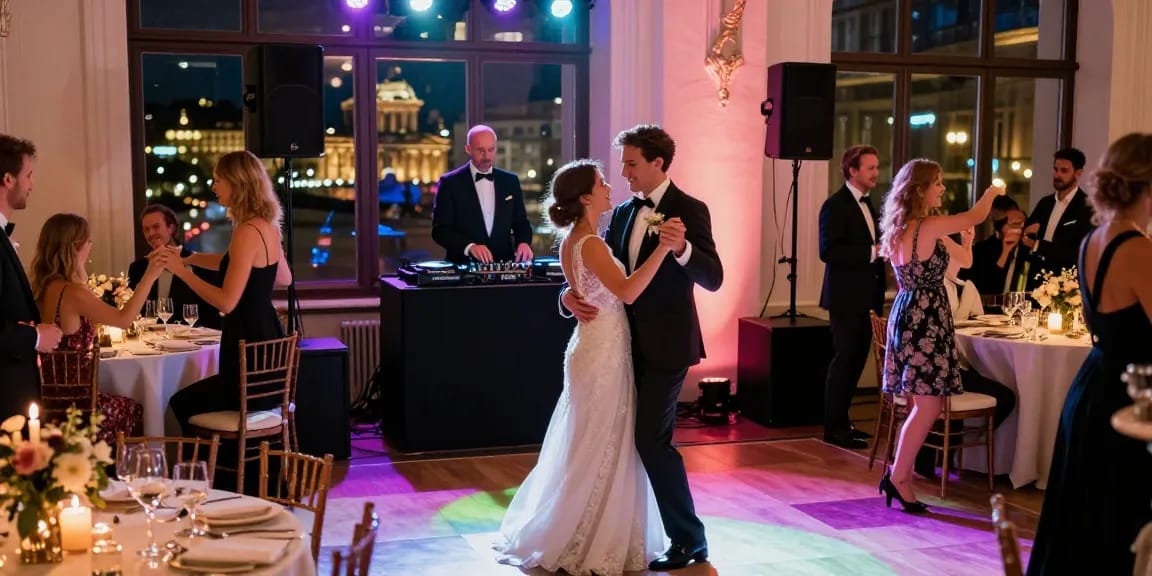 Hochzeit DJ Berlin sorgt für unvergessliche Momente beim Feiern mit Paaren und Gästen, die zur Musik tanzen.