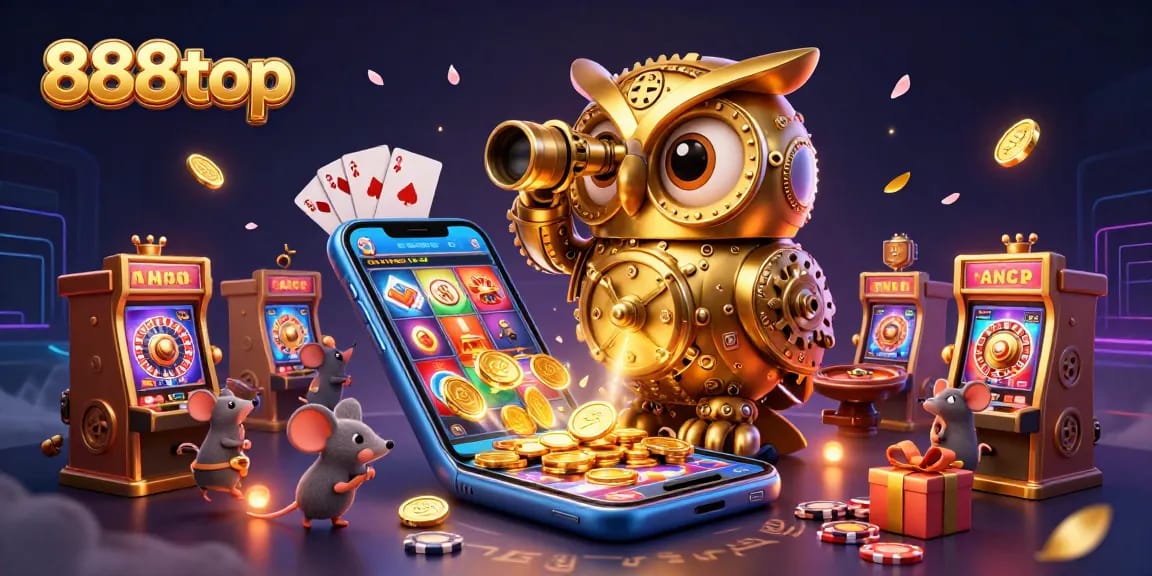 Discover 888top's exciting casino floor scene with vibrant characters and action-packed gambling elements.
