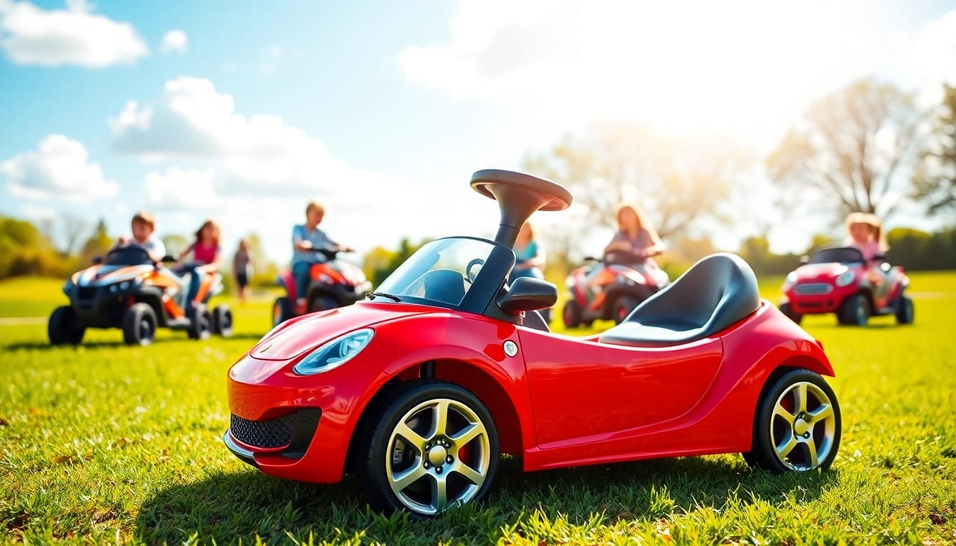 Kids enjoying a ride on car amidst a sunny park day full of adventure.