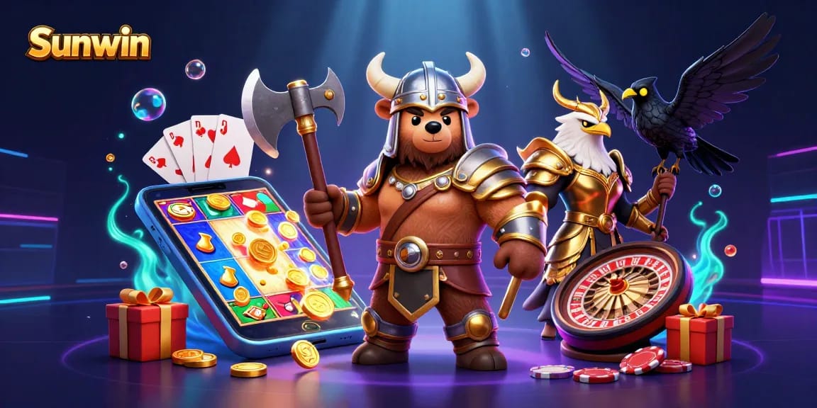 Experience the excitement of Sunwin as a Viking bear and Valkyrie warrior engage in thrilling casino adventures.