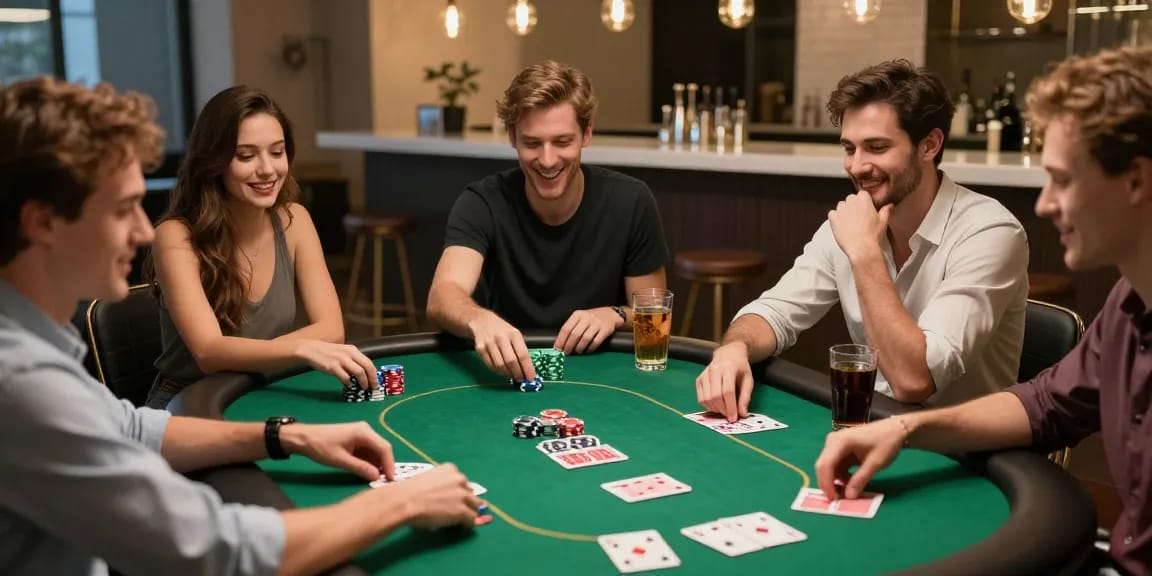 Teman-teman bersenang-senang bermain bos88 di meja poker dengan suasana hangat dan nyaman.