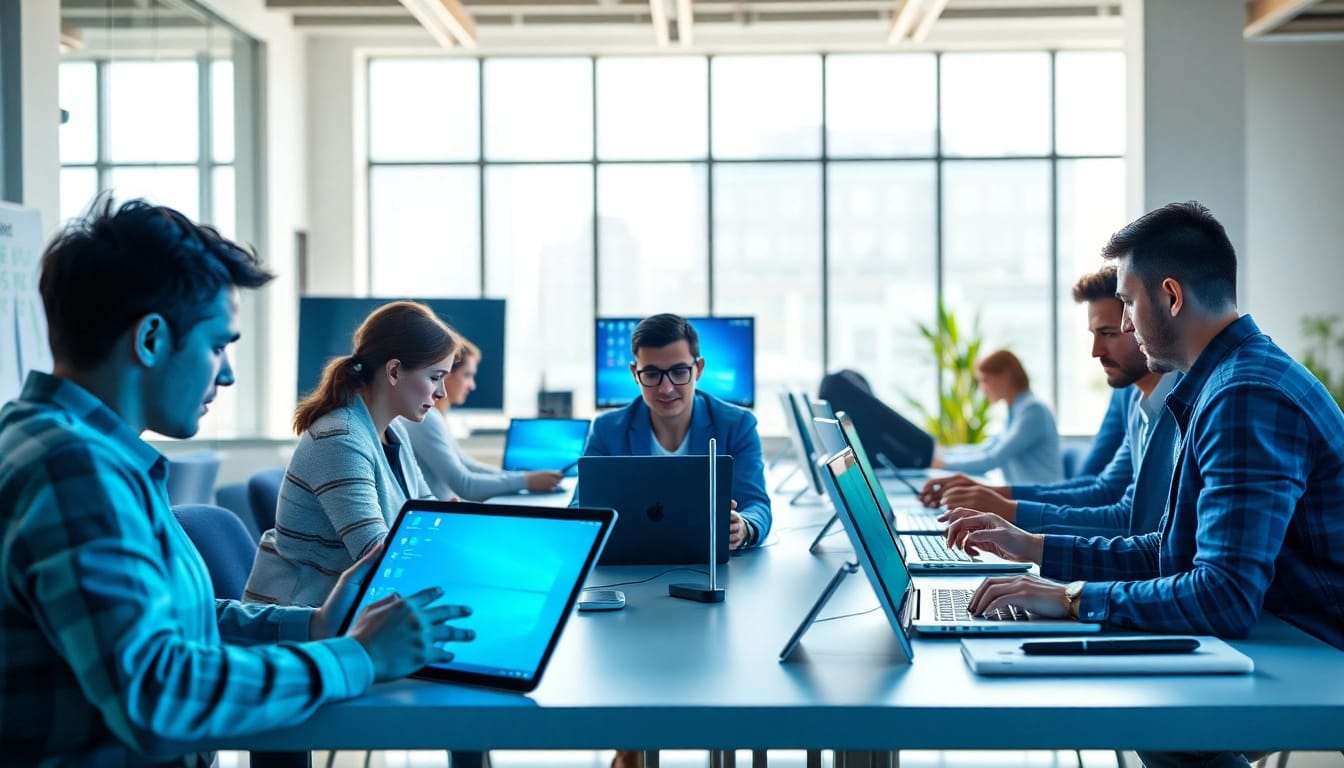 Users engaging with Virtual Desktop Infrastructure (VDI) in a modern office environment.
