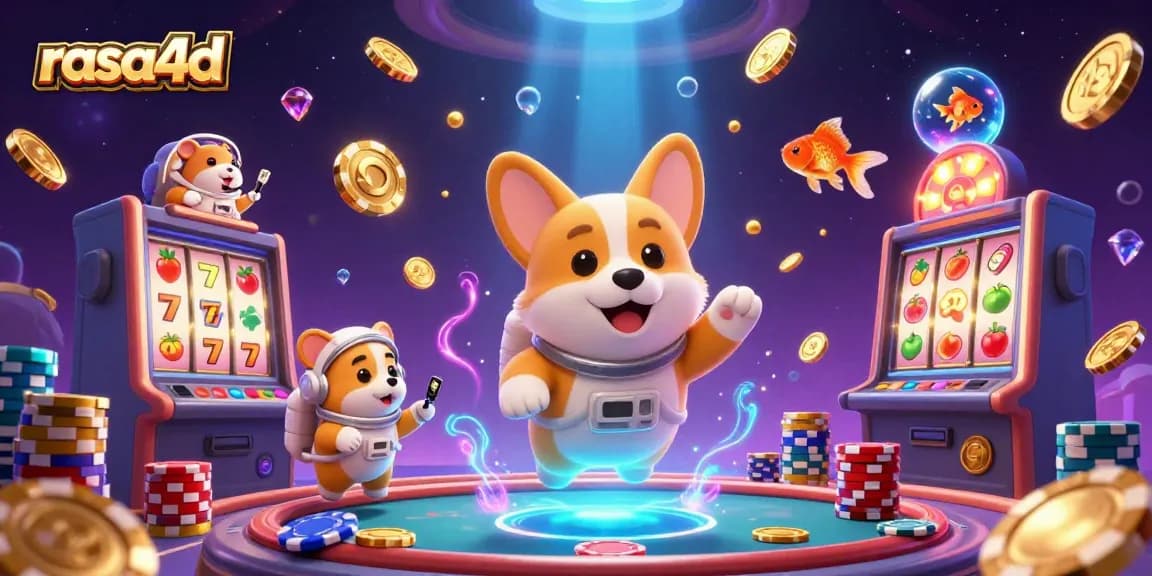 Rasa4d menyajikan corgi astronot 3D mengapung sambil bermain slot berhadiah besar.