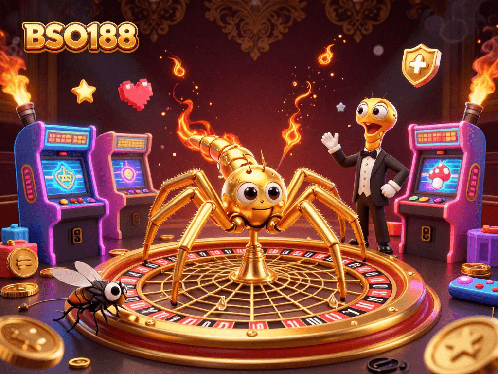 Engage in thrilling games at BSO188 with colorful arcade elements and a dynamic casino atmosphere.