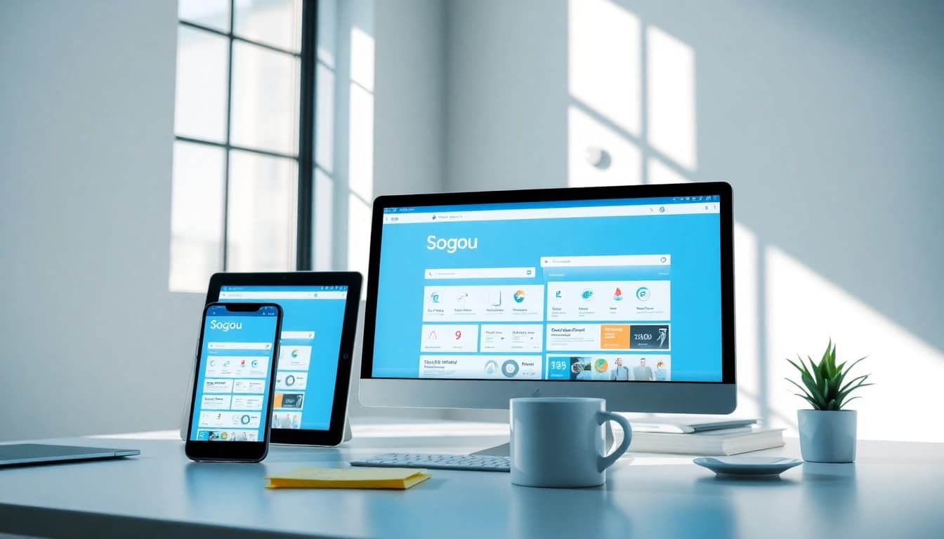 Sogou浏览器 displayed on multiple devices showcasing a user-friendly interface in a modern workspace.