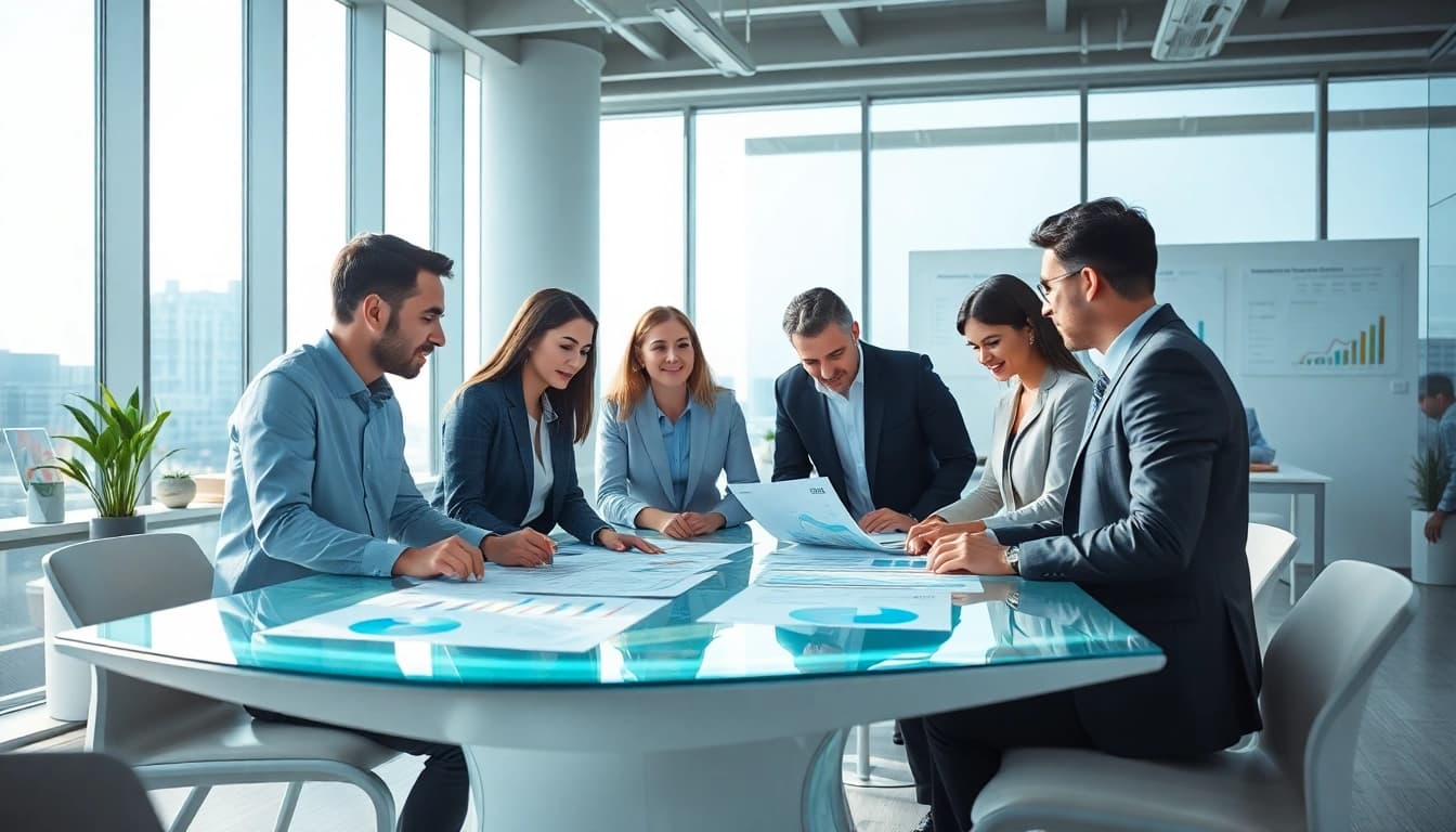 Engaging Bid-No-Bid Analysis discussion among professionals in a modern office.