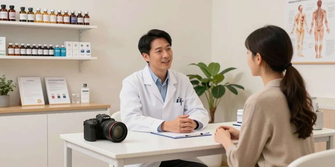 Client consultation with a peptide supplier near me in a wellness clinic.