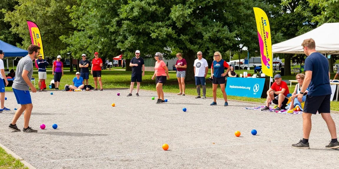 Acara petanque di taman komunitas oleh fopikotatomohon.org yang melibatkan pemain beragam usia.