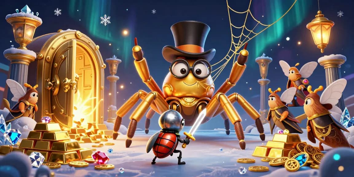 Engage with duongmatchuoc as a giant tarantula weaves golden threads amidst stunning casino treasures.