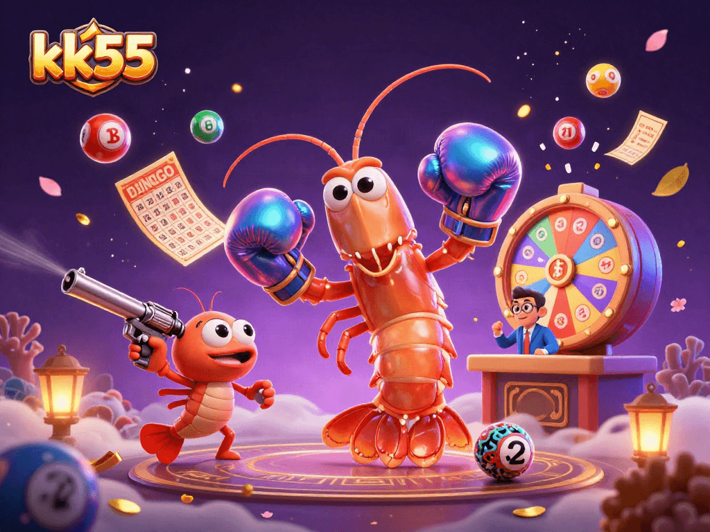 Engage with exciting gaming action at kk55 featuring a dynamic scene of gambling elements and characters.