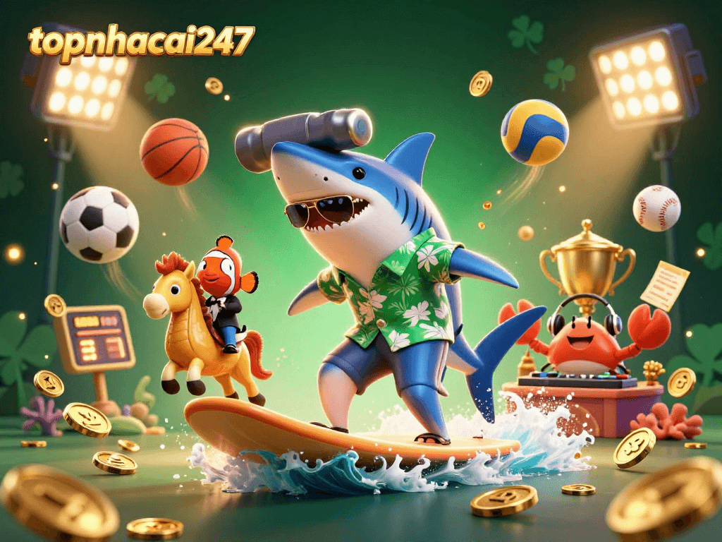 Engage with topnhacai247’s captivating casino scene featuring dynamic gaming elements and lively characters sharing the thrill of gambling.