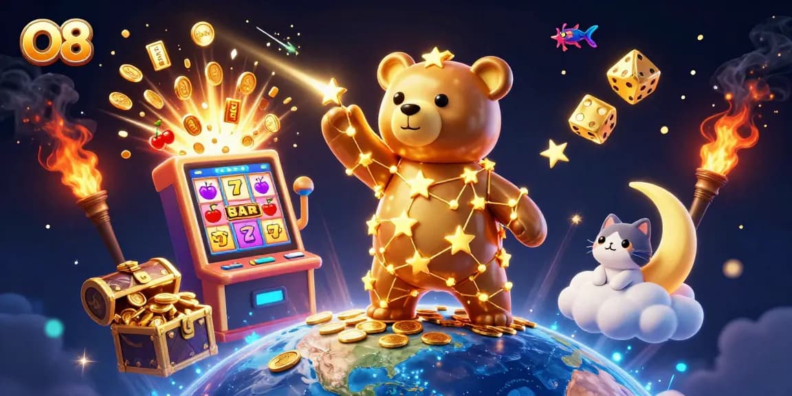 Engage with stunning O8 casino moments, featuring golden stars and jackpot excitement.