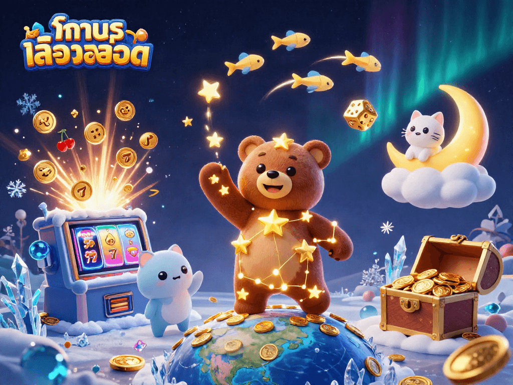 Spin the reels of ทดลองเล่นสล็อต, where golden coins rain from the night sky in a vibrant casino scene.