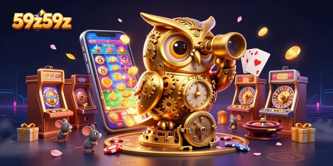 Engage with 59z59z at an exciting casino rendezvous featuring a clockwork owl and playful mice.