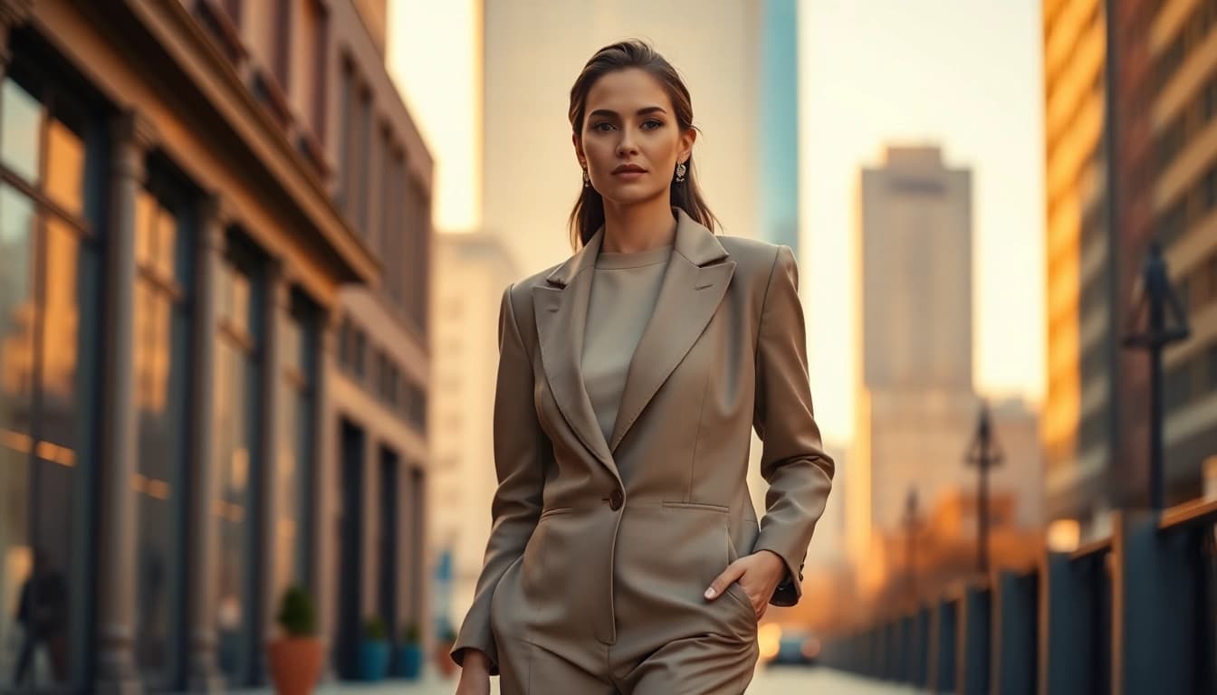 Rivelle fashion embodying elegance and quality in a sophisticated urban setting.