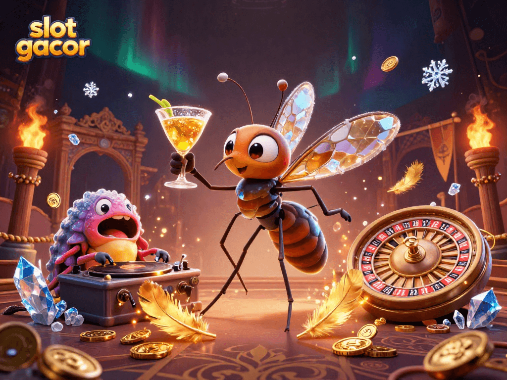 Slot gacor menampilkan karakter kasino 3D hidup dengan elemen permainan menarik.