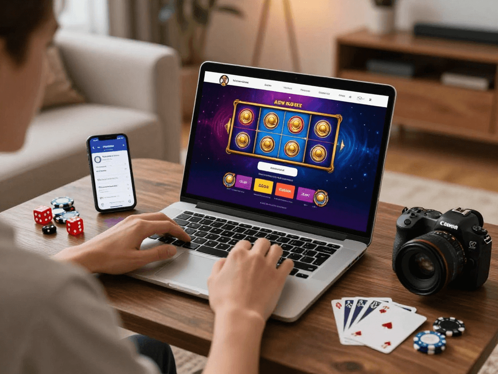 situs raja328 online gaming session in a cozy living room with engaging visuals