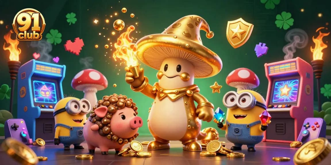 Join the excitement at 91 club with a vibrant illustration showcasing games, gold, and thrilling wins!