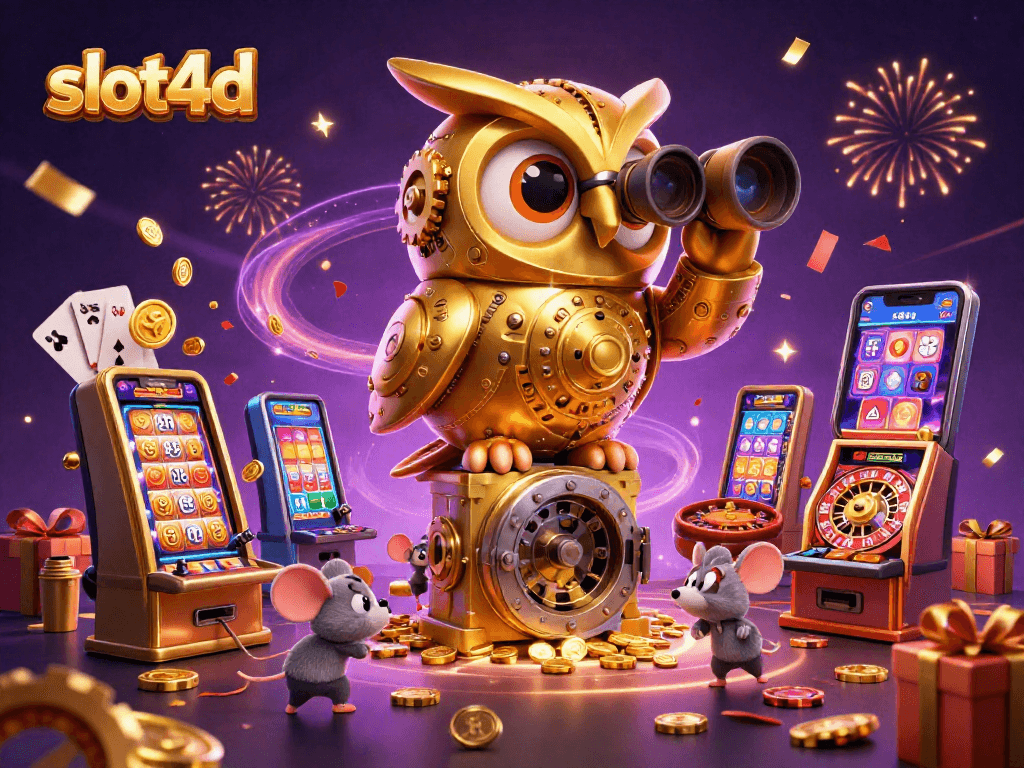 Experience thrilling slot4d action with a vibrant 3D casino scene full of excitement and games.