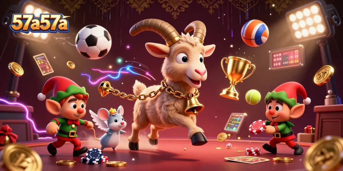 Experience the vibrant holiday horror atmosphere of 57a57a with a Krampus goat and festive characters in a lively casino scene.