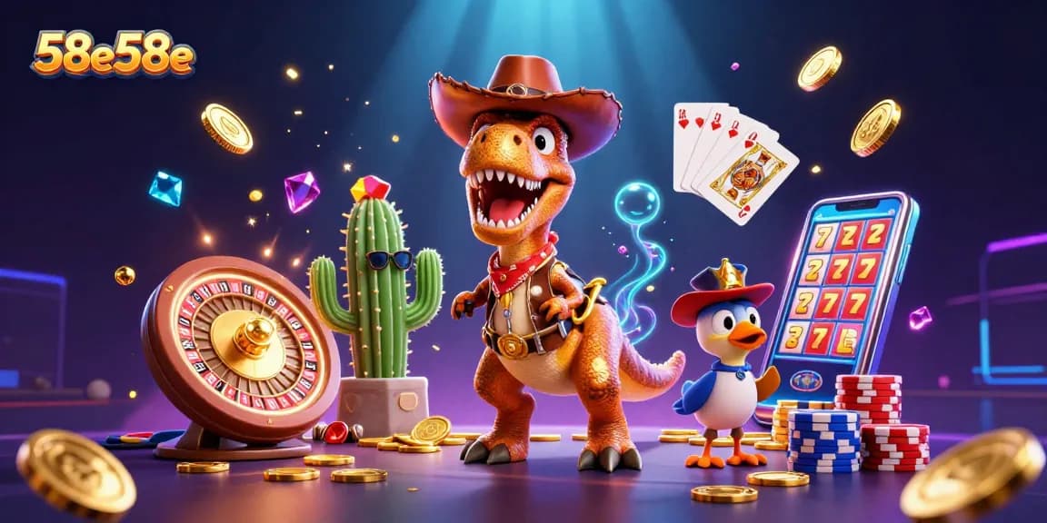 Join the excitement at 58e58e; experience thrilling casino games with a T-Rex and friends!