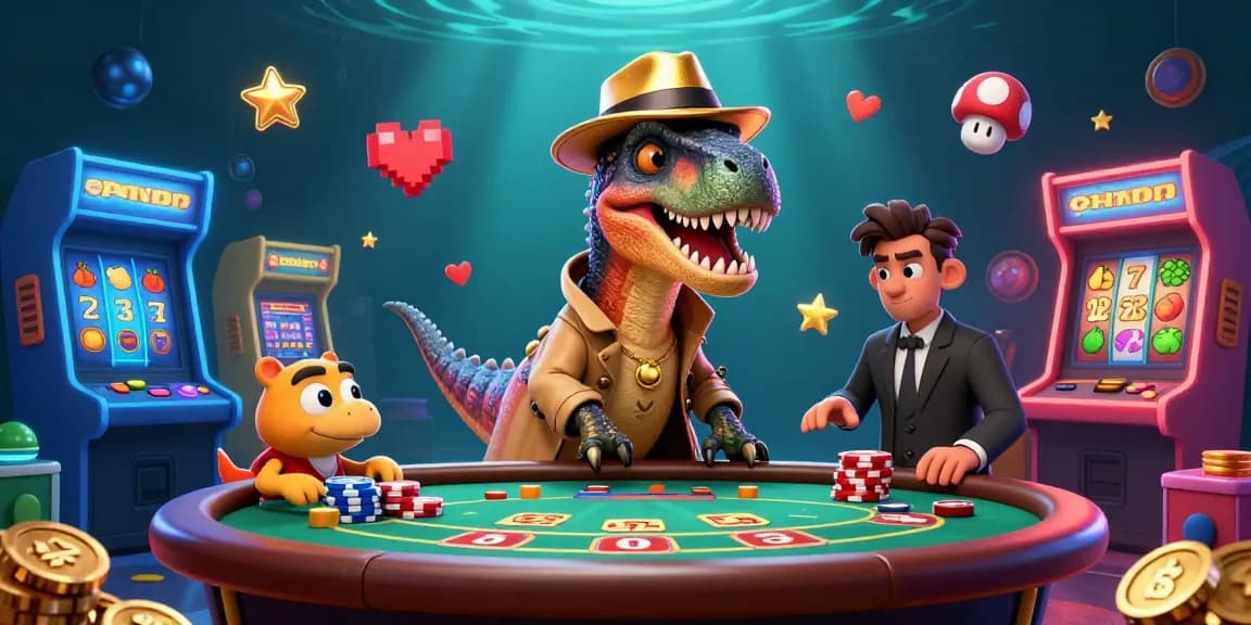 Slot gacor: Velociraptor bermain poker sambil mencuri chip di kasino yang penuh warna