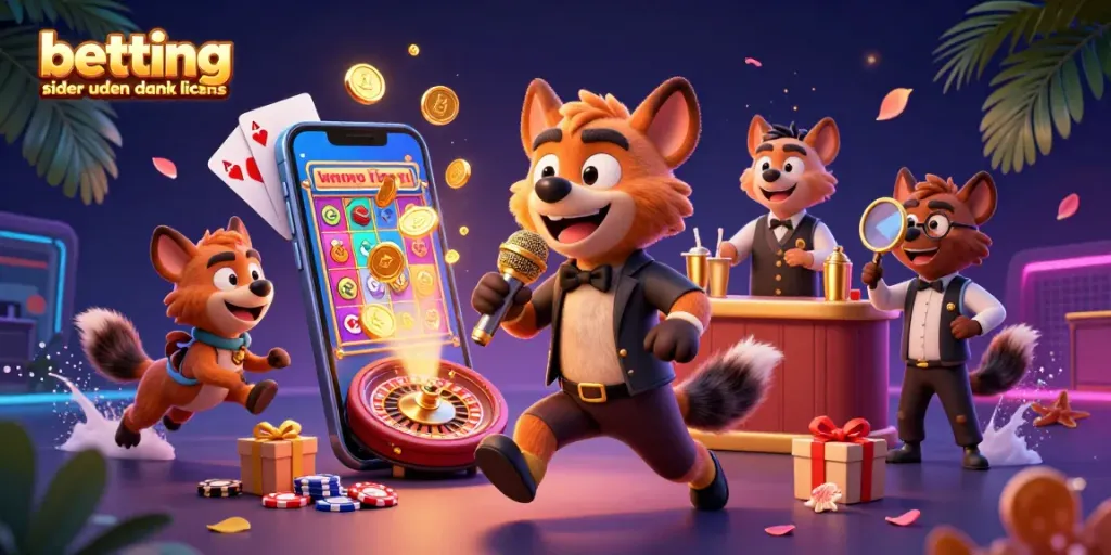 Engaging hyenas in a comedy casino scene featuring betting sider uden dansk licens with vibrant slot games.