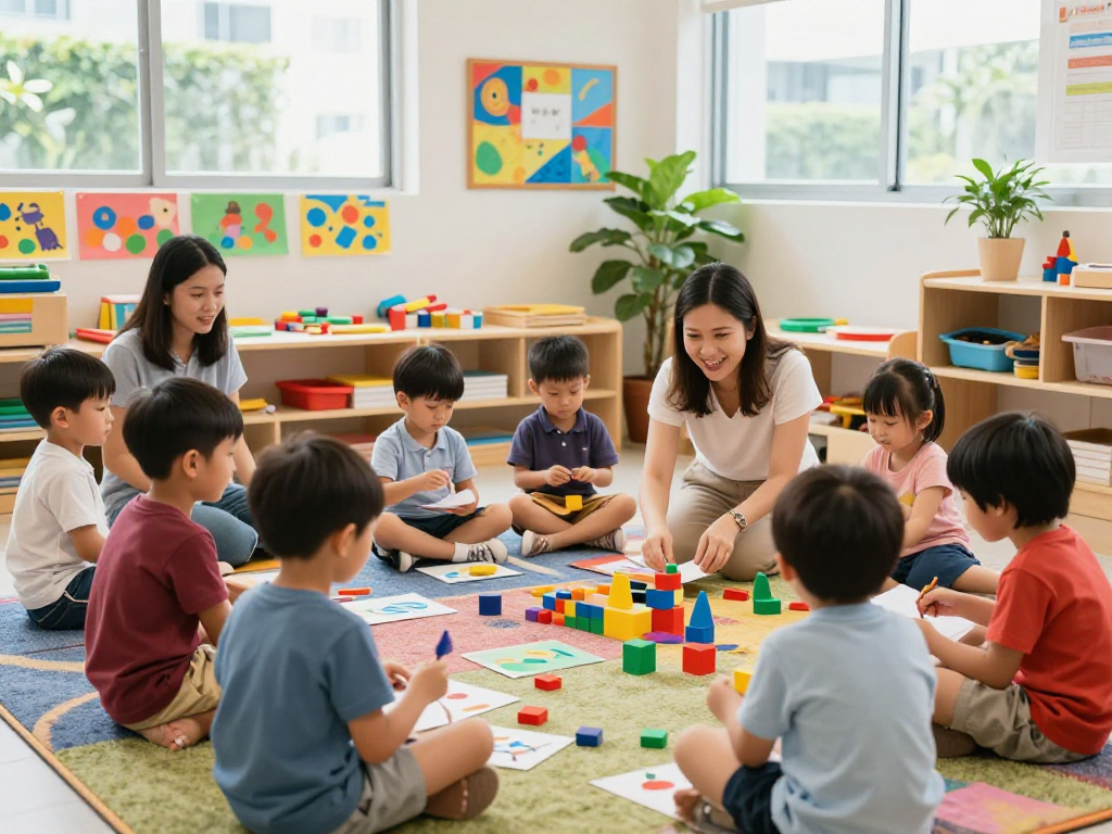 Children exploring and learning at an international kindergarten Singapore, showcasing interactive and playful educational environment.