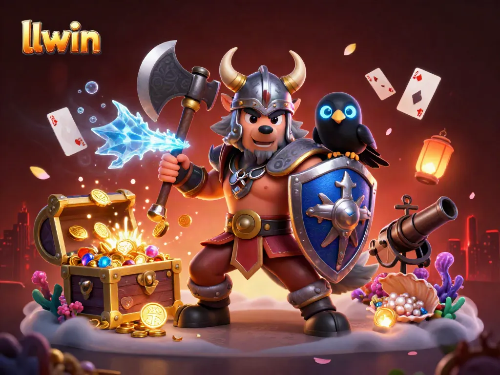 Engage in thrilling gameplay with llwin featuring a Viking wolf warrior, dragon, and magical treasures.