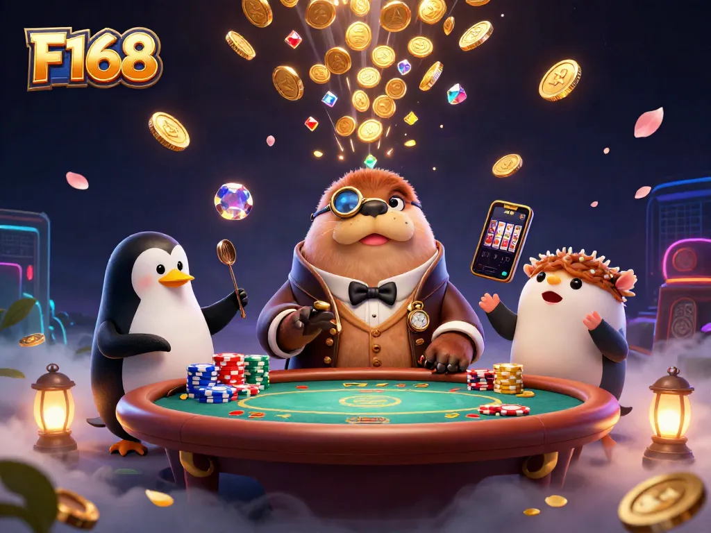 Play cards and win at F168 with a joyful walrus, a penguin dealer, and a bluffing pufferfish.