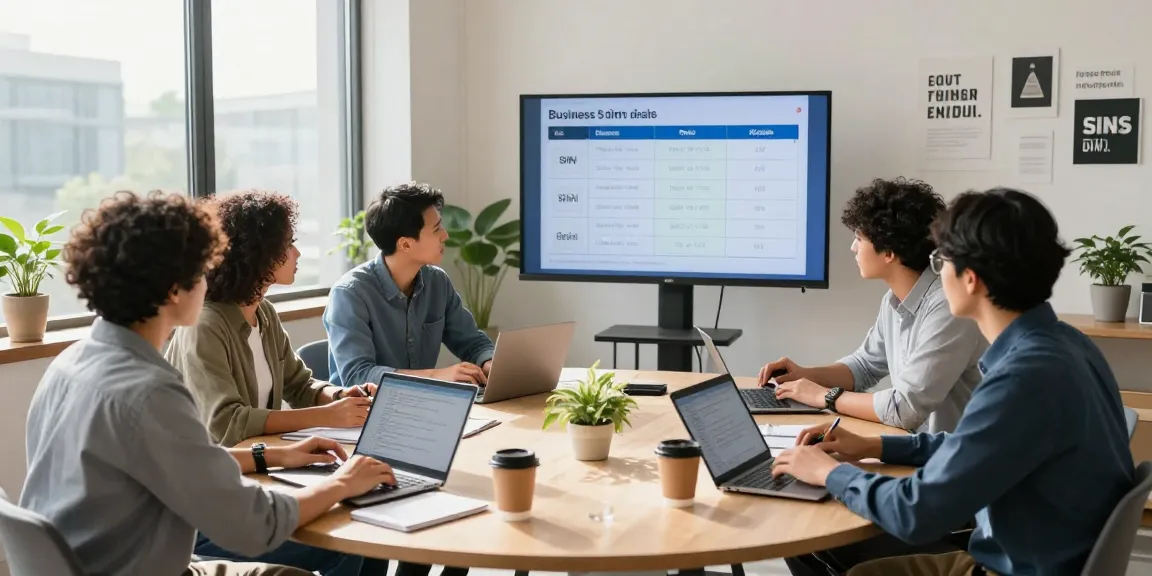 Collaborative professionals analyzing business SIM only deals UK in a modern office setting