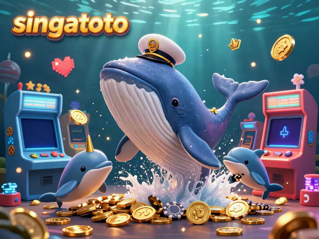 Experience the thrilling world of singatoto with a playful underwater casino scene, featuring a cartoon whale and poker dolphins.