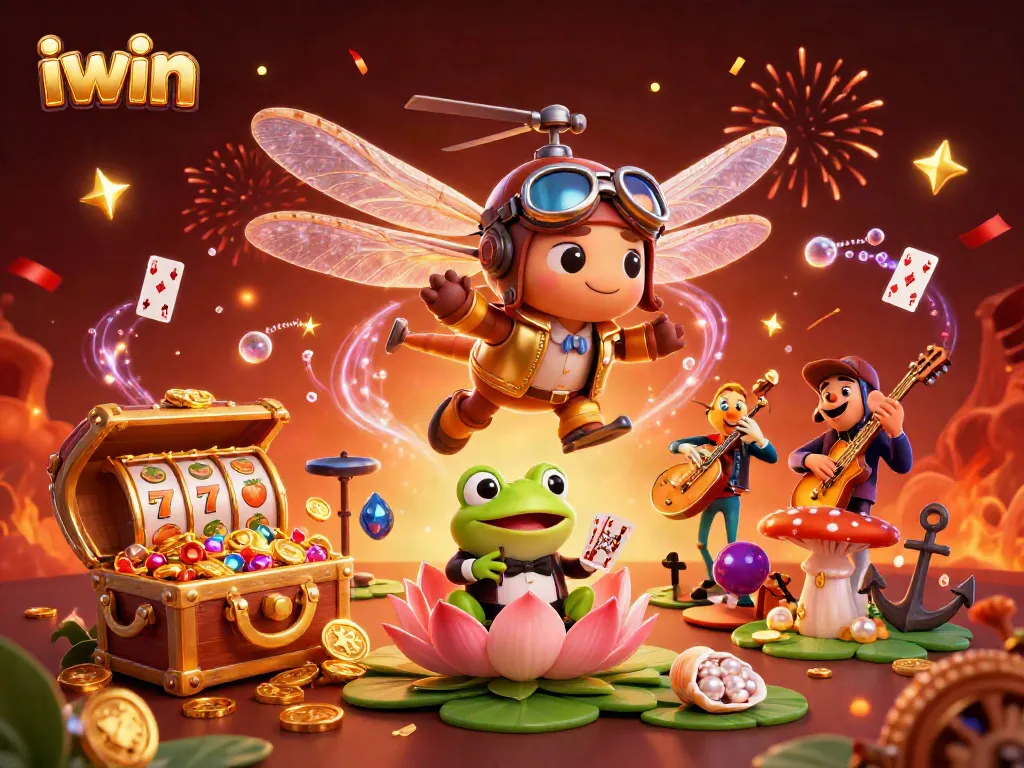 iwin casino dragonfly pilot and frog croupier showcase thrilling gaming action.