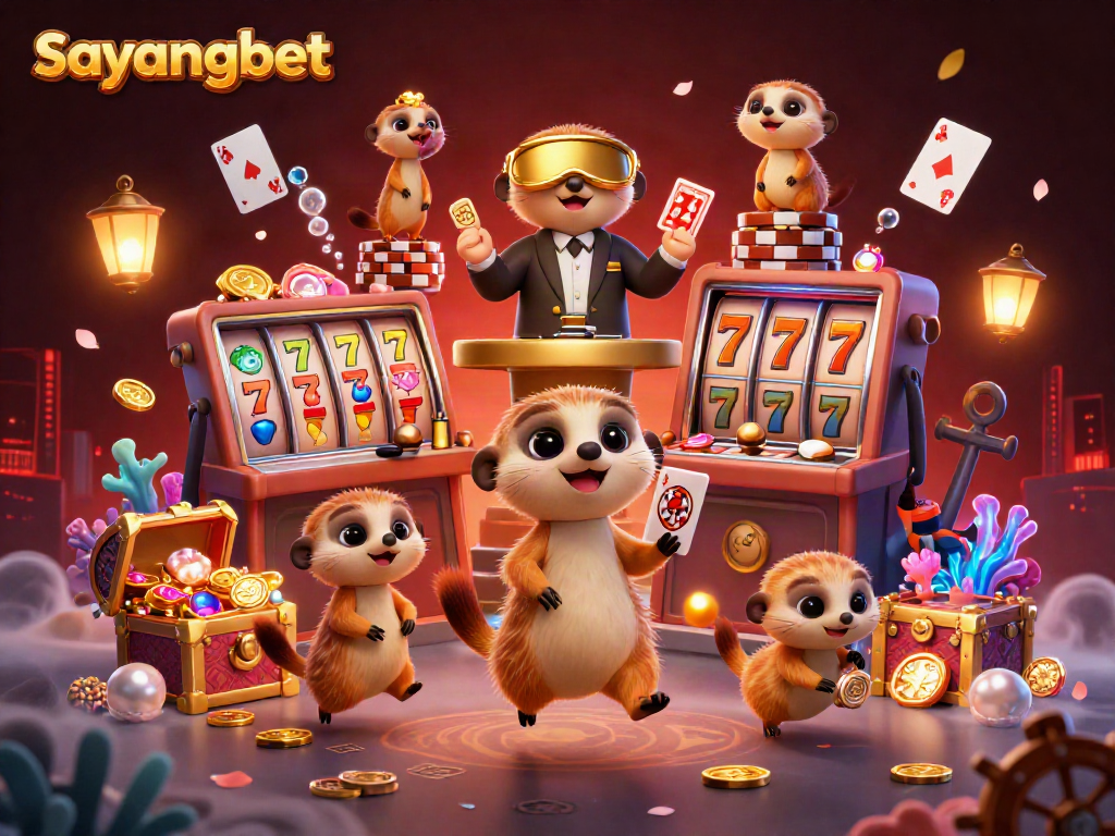 Watch the meerkats of sayangbet operate their stunning casino with vibrant slot reels and treasures.