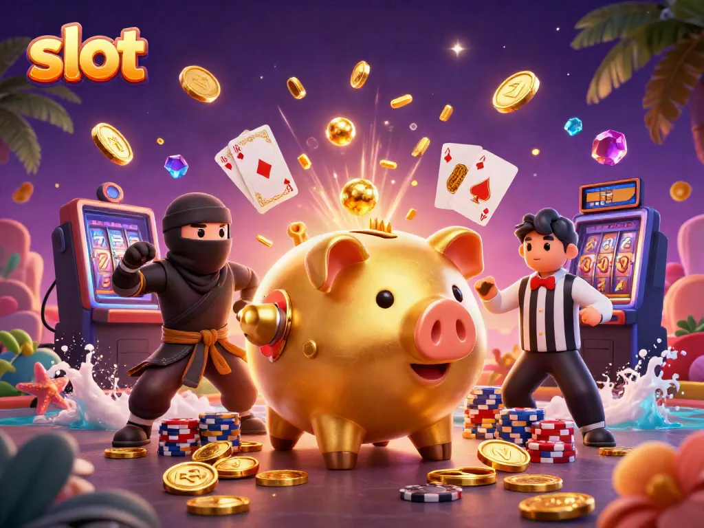 Explore thrilling slot game dynamics with a vibrant scene featuring exciting characters and casino elements.