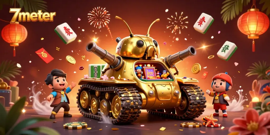 Win big at 7meter with engaging casino action featuring a golden beetle tank and lively game elements.