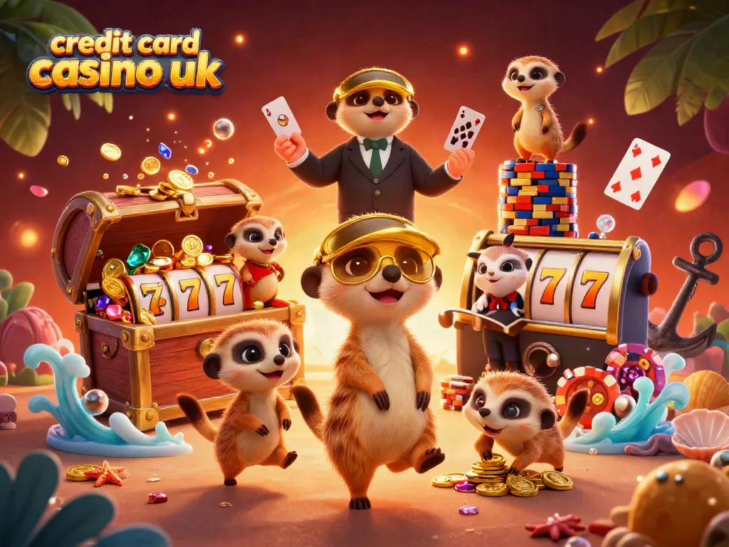Exciting scene of meerkats operating a credit card casino, showcasing vibrant game elements.